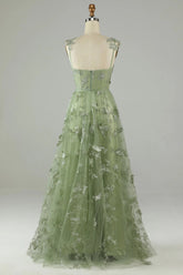 A line Corset Sage Green Long Formal Dresses 3D Butterflies - MyChicDress